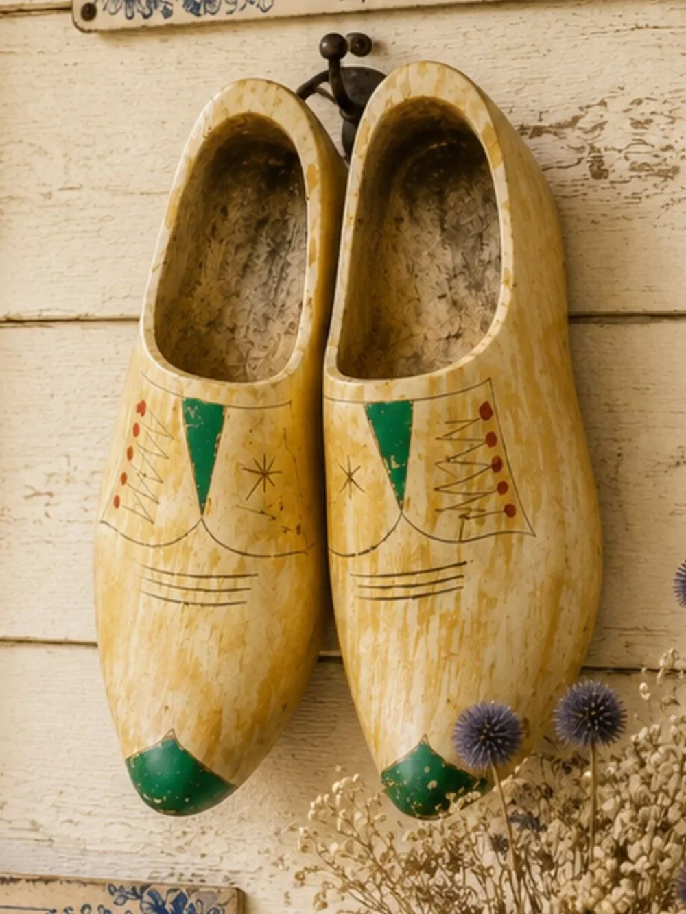 Vintage Large Hand Painted Dutch Wooden Shoes Collectible